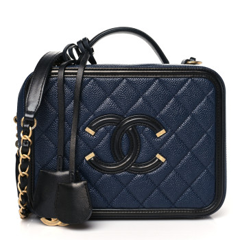 CHANEL Caviar Quilted Medium CC Filigree Vanity Case Navy Black