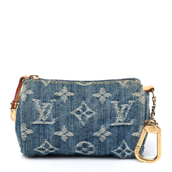 LOUIS VUITTON Monogram Denim Pochette Speedy PM Key Holder Blue