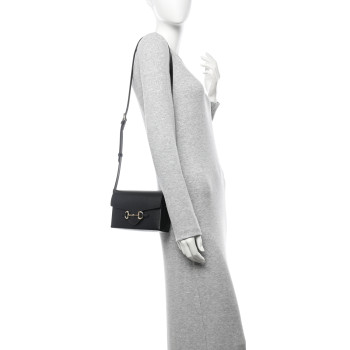 GUCCI Calfskin Horsebit 1955 Shoulder Bag Black