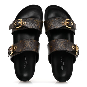 LOUIS VUITTON Monogram Bom Dia Mule Sandals 36.5 Black