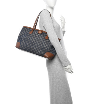 GUCCI New Denim GG Monogram Medium Ophidia Shopping Tote Blue Tea Cuir