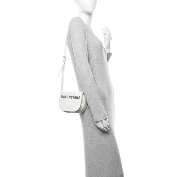 BALENCIAGA Grained Calfskin Logo Print Ville Day Bag XS White