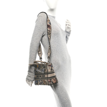 CHRISTIAN DIOR Canvas Embroidered Jardin D'Hiver Medium Lady D-Lite Beige Multicolor