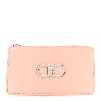SALVATORE FERRAGAMO Calfskin Gancini Card Holder Pink