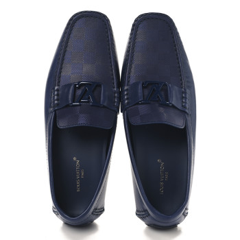 LOUIS VUITTON Damier Mens Monte Carlo Car Shoe Moccasin Loafers 10 Blue