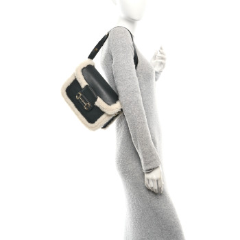GUCCI Sakai Be Green Calfskin Shearling Horsebit 1955 Shoulder Bag Black