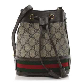 GUCCI GG Supreme Monogram Web Mini Ophidia Bucket Bag Brown