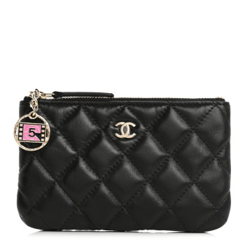 CHANEL Lambskin Quilted Small No. 5 Cosmetic Case Black