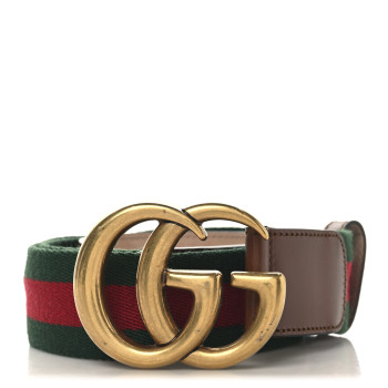 GUCCI Nylon Calfskin Double G Web 40mm Belt 85 34 Green Red Cuir