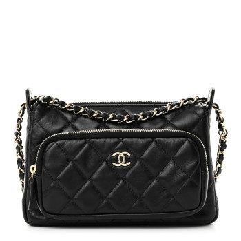CHANEL Shiny Crumpled Lambskin Quilted Mini Preppy Pocket Clutch With Chain Black