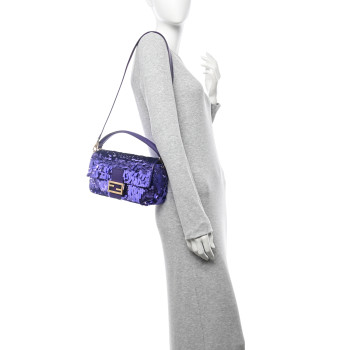 FENDI Sequin Paillettes Shiny Nappa Sex and the City Baguette Viola Purple Rain