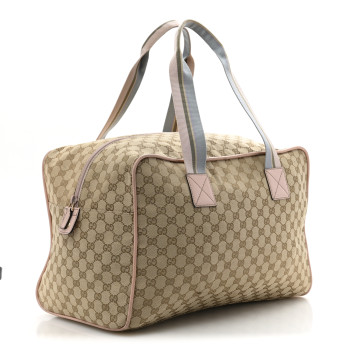 GUCCI GG Monogram Web Medium Collapsable Carry On Duffle Beige Pink