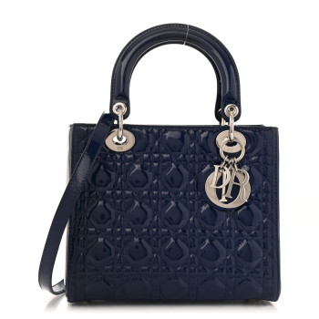 CHRISTIAN DIOR Patent Cannage Medium Lady Dior Blue