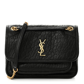 SAINT LAURENT Grained Lambskin Monogram Mini Niki Chain Satchel Black