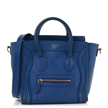 CELINE Drummed Calfskin Nano Luggage Indigo
