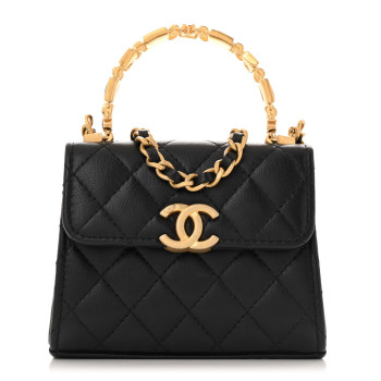CHANEL Lambskin Enamel Quilted Mini Top Handle Flap Black