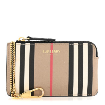 BURBERRY E-Canvas Calfskin Icon Stripe Zip Coin Case Archive Beige