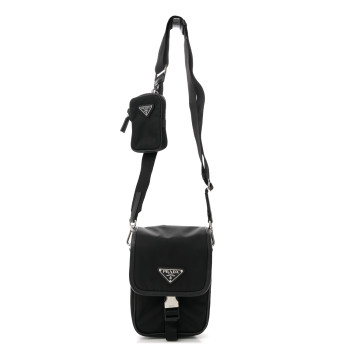 PRADA Re-Nylon Saffiano Mini Pocket Single Snap Buckle Messenger Bag Black