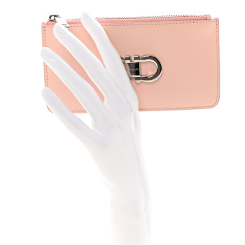 SALVATORE FERRAGAMO Calfskin Gancini Card Holder Pink