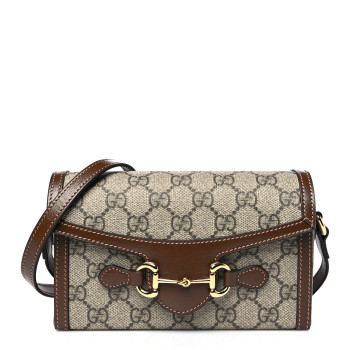 GUCCI GG Supreme Monogram Mini Horsebit 1955 Shoulder Bag Beige Brown Sugar