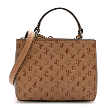 JIMMY CHOO Calfskin Logo Embossed Mini Varenne Top Handle Caramel