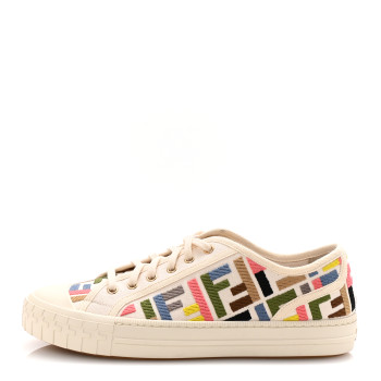 FENDI Kuban Canvas FF Womens Domino Low Top Sneakers 39 Grezzo Multicolor Latte