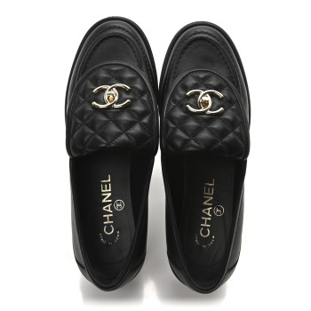 CHANEL Lambskin Quilted CC Turnlock Loafers 38 Black