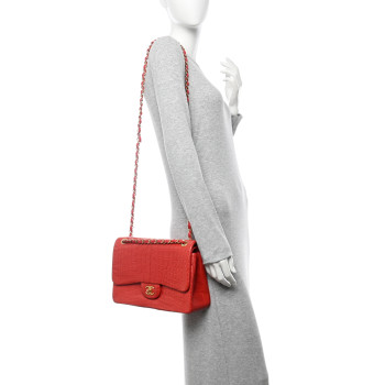 CHANEL Matte Alligator Jumbo Double Flap Red