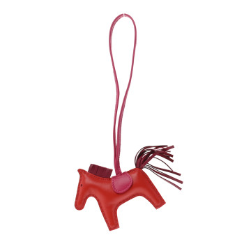 HERMES Milo Lambskin Grigri Rodeo Horse Bag Charm PM Rouge Indien Rubis Rose Mexico