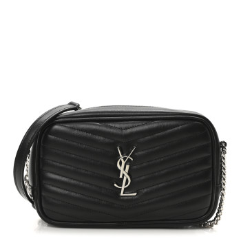 SAINT LAURENT Calfskin Matelasse Monogram Mini Lou Camera Bag Black