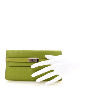 HERMES Chevre Mysore Kelly Longue Wallet Vert Anis