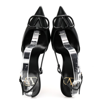 VALENTINO GARAVANI Calfskin Tonal Vlogo Slingback 80mm Pumps 37.5 Black