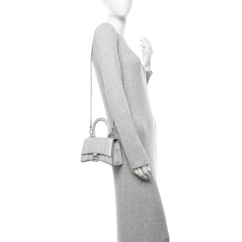BALENCIAGA Glitter Fabric Hourglass Top Handle Bag XS Grey