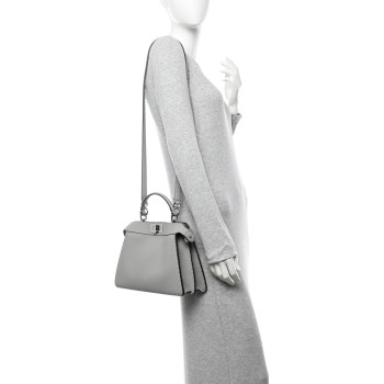 FENDI Cuoio Romano Selleria Bi-Color Small Peekaboo I SEE U Satchel Ghiaccio Asfalto