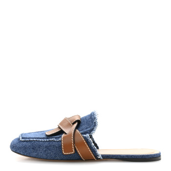 LOEWE Washed Denim Calfskin Gate Mule Sandals 38 Blue Tan