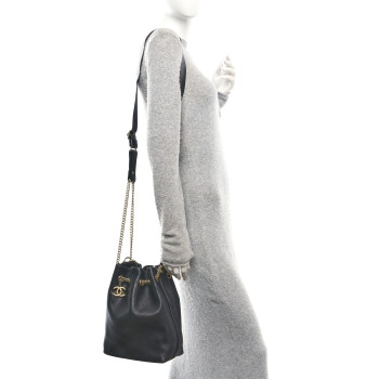 CHANEL Calfskin Quilted Small On My Shoulder Drawstring Bag Black
