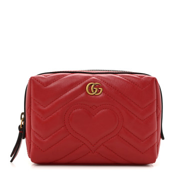 GUCCI Calfskin Matelasse GG Marmont Cosmetic Case Hibiscus Red