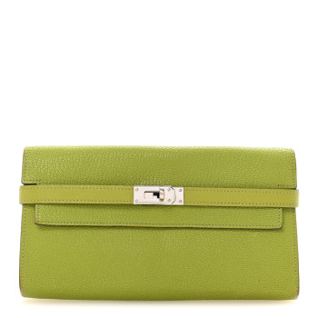 HERMES Chevre Mysore Kelly Longue Wallet Vert Anis