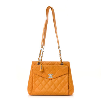 CHANEL Caviar Quilted Pocket Shopping Tote Orange