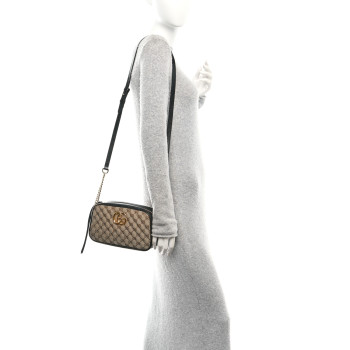 GUCCI Monogram Matelasse Diagonal Small GG Marmont Chain Shoulder Bag Beige Black