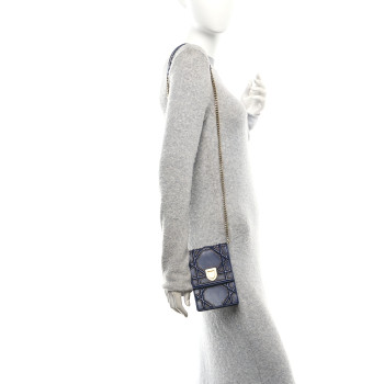 CHRISTIAN DIOR Lambskin Studded Vertical Diorama Indigo