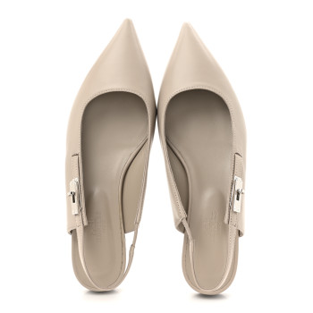 HERMES Nappa Lovely Slingback Mules 37 Beige Galet