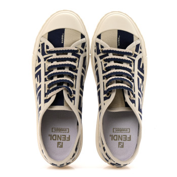 FENDI Woven Fabric FF Womens Domino Low Top Sneakers 36 Bei Midnight