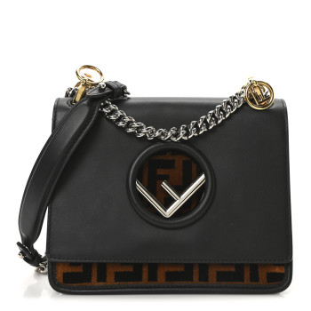 FENDI Vitello Century Velvet F is Fendi FF Small Kan I Shoulder Bag Black Tobacco