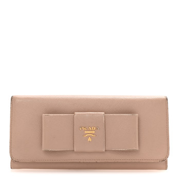 PRADA Saffiano Fiocco Bow Continental Wallet Cammeo
