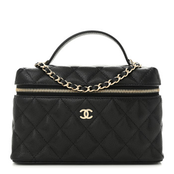 CHANEL Caviar Quilted Top Handle Slim Vanity With Chain Black
