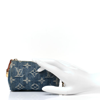 LOUIS VUITTON Monogram Denim Pochette Speedy PM Key Holder Blue