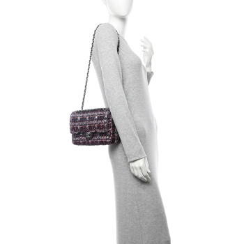 CHANEL Tweed Quilted Medium Double Flap Dark Purple