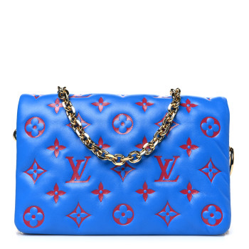 LOUIS VUITTON Lambskin Embossed Monogram Vuittamins Pochette Coussin Blue Red