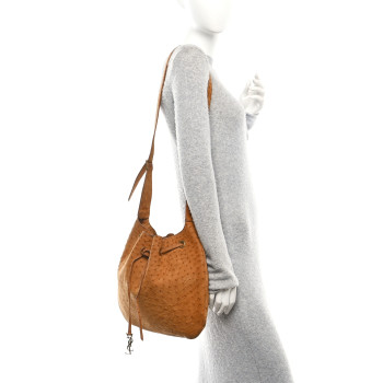 SAINT LAURENT Ostrich Paris VII Large Flat Hobo Brick